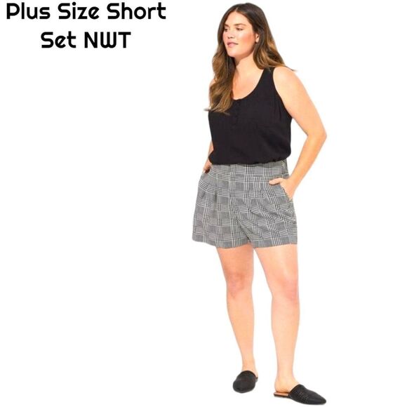 TORRID Black Georgette Ruffle Tank & Glen Plaid Crepe Short Set - Picture 1 of 16